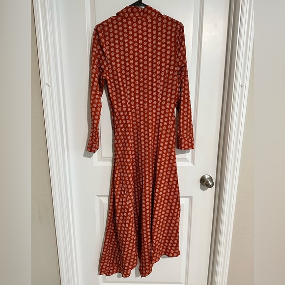 Topshop Horse Coin Print Long Sleeve‎ Midi Dress Coral Womens US 6 UK 10 EUC! - Picture 7 of 15